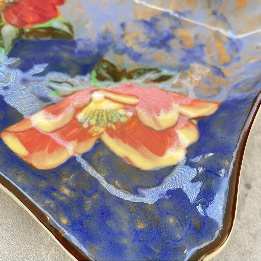 Vtg Royal Doulton Blue Floral Hand Painted Vanity Tray Rectangle Earthenware